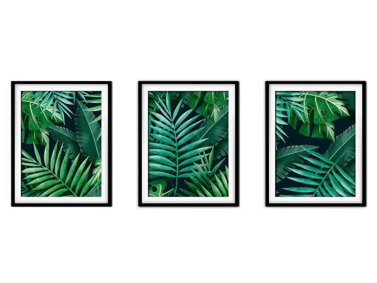 Imagem de Quadro decor délicat preto 55x110 folhas tropicais mod 116