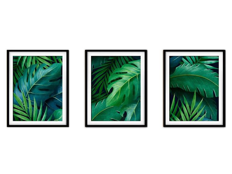 Imagem de Quadro decor délicat preto 55x110 folhas tropicais mod 117