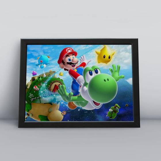 Imagem de Quadro Decor Festa Moldura 30x40cm Mario Yoshi Jogos Switch