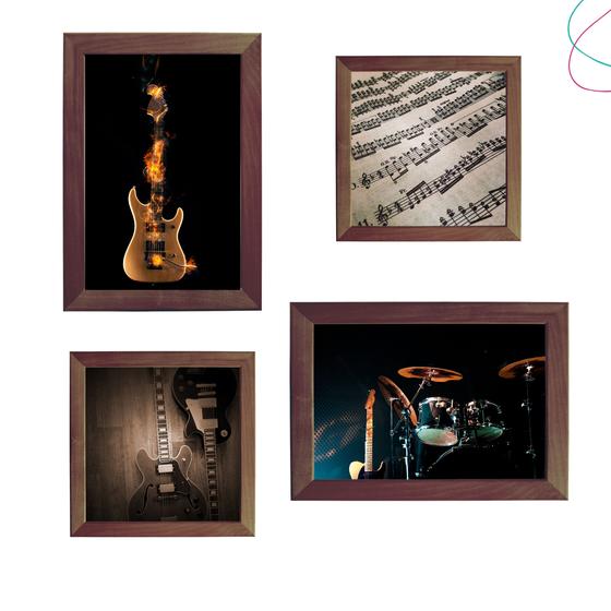 Imagem de Quadro decoração instrumentos musicais guitarra bateria