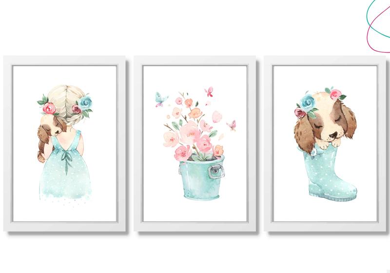 Imagem de Quadro decoração quarto de menina aquarela cachorrinho