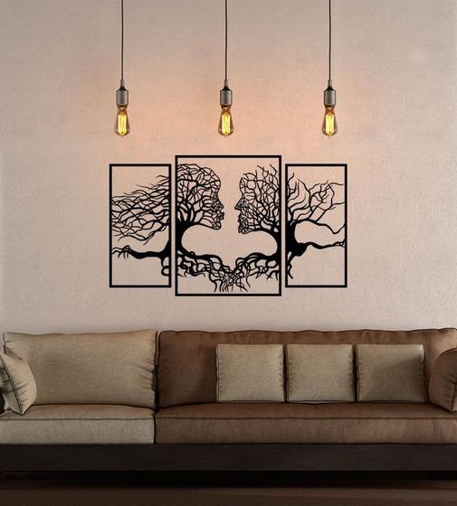 Imagem de Quadro Decoração Rosto Casal Vazado Raízes Para Quarto Sala - 3 peças - 115cmx65cm