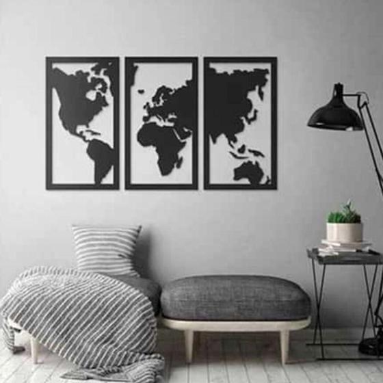 Imagem de Quadro Decoração Vado Mapa Mundi Mdf 6Mm Preto 100X60 Cm