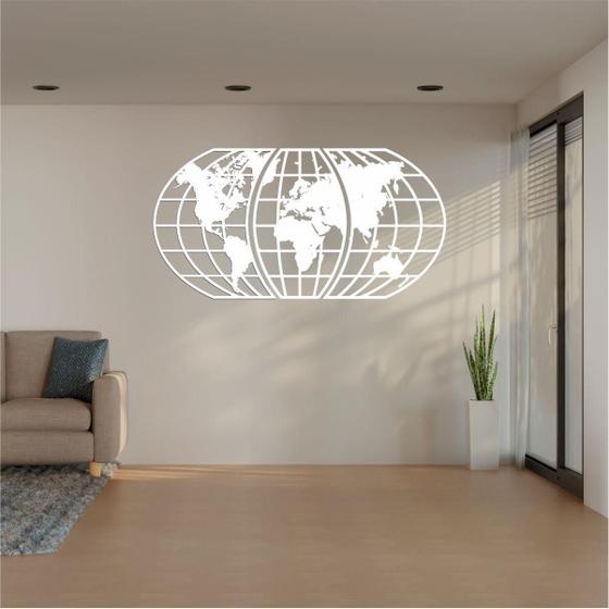 Imagem de Quadro Decoração Vado Mapa Mundi World Triplo Branc 100X51