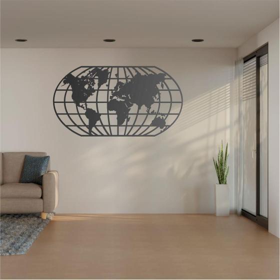 Imagem de Quadro Decoração Vado Mapa Mundi World Uno Preto 100X54 Cm