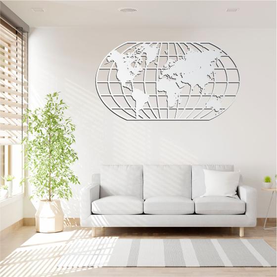 Imagem de Quadro Decoração Vazado Mapa Mundi WORLD UNO BRANCO 70X37 CM