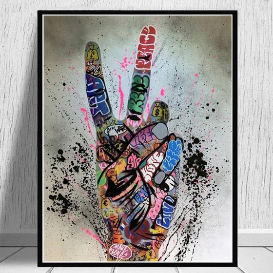 Imagem de Quadro decorativo 1 peça 40x60 grafite colorido mão good vibes para sala de estar