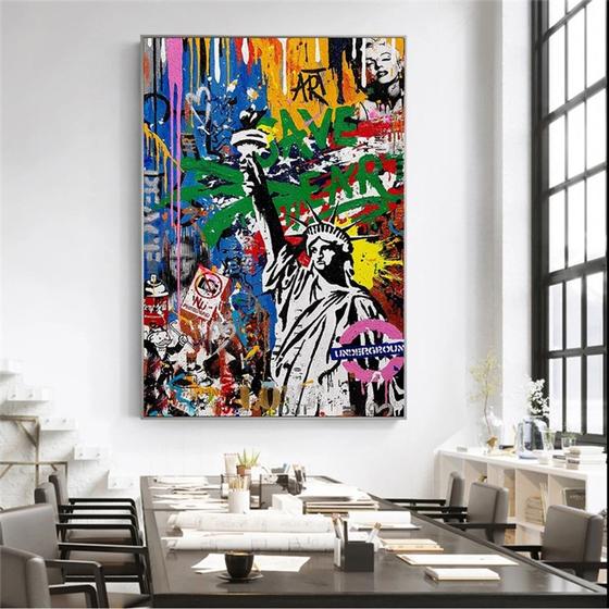 Imagem de Quadro decorativo 1 peça 40x60 grafite estátua da liberdade ilumina-se abstrato moderno decoração