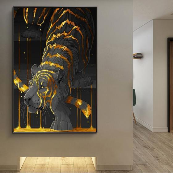 Imagem de Quadro decorativo 1 peça leopardo selvagem black gold decoração
