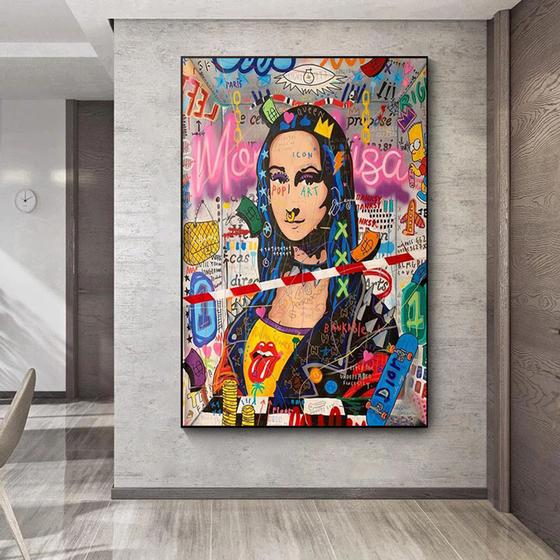 Quadro decorativo 1 peça monalisa grafiti colorido arte moderna decoração Menor preço em Quadro decorativo 1 peça monalisa grafiti colorido arte moderna decoração