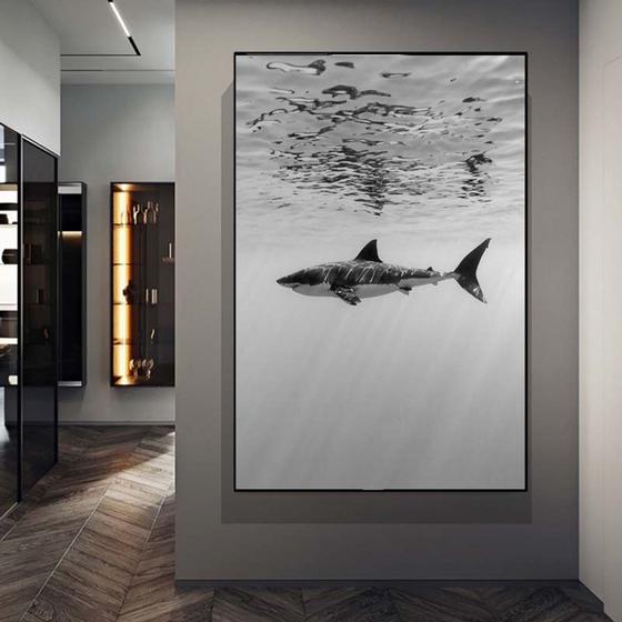 Imagem de Quadro decorativo 1 peça tubarão branco rei dos mares força imponencia decoração