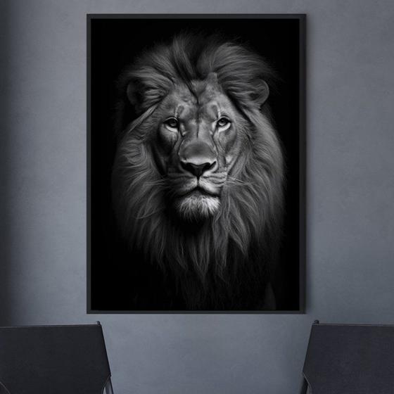 Imagem de Quadro Decorativo 1 Tela Animais Leão Monarca em Diversos Tamanhos Branco