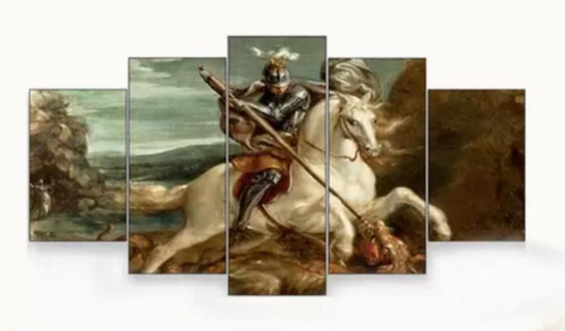 Imagem de quadro decorativo 115 x 60 5 pçs 4 k sao jorge dragão espada