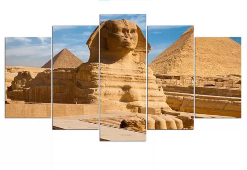 Imagem de quadro decorativo 115 x 60 5 pçs mosaico egito antigo esfinge piramides giz