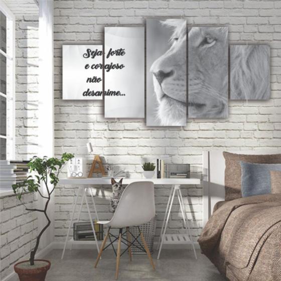 Imagem de Quadro Decorativo 115x60cm Sala Quarto Leão Preto e Branco Seja Forte