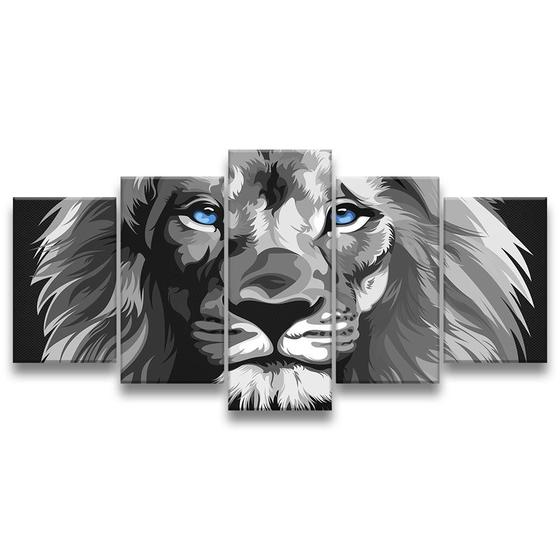 Quadro Decorativo 129x63 Quarto Leão Luxo P & B Olhos Azuis - Mv Decor Imagem de Quadro Decorativo 129x63 Quarto Leão Luxo P & B Olhos Azuis