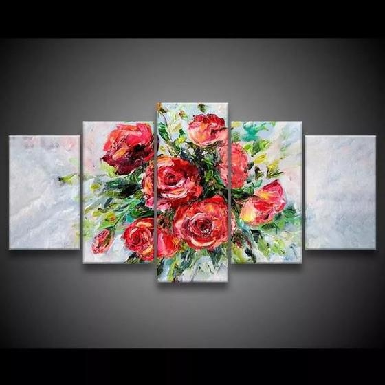 Imagem de Quadro Decorativo 129x63 Sala Quarto Abstrato Buquê De Rosas