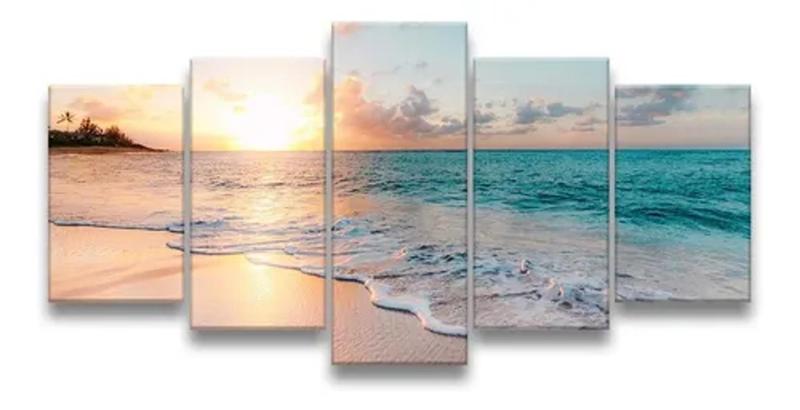 Imagem de Quadro Decorativo 129x63 Sala Quarto Praia Pôr Do Sol