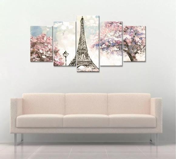 Imagem de Quadro Decorativo 129x63 Sala Quarto Torre Eiffel Paris Kit