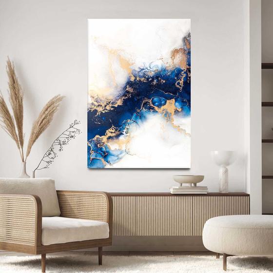 Imagem de Quadro Decorativo 130x90 Para Sala Quarto Hall Mármore Blue Gold Abstrato