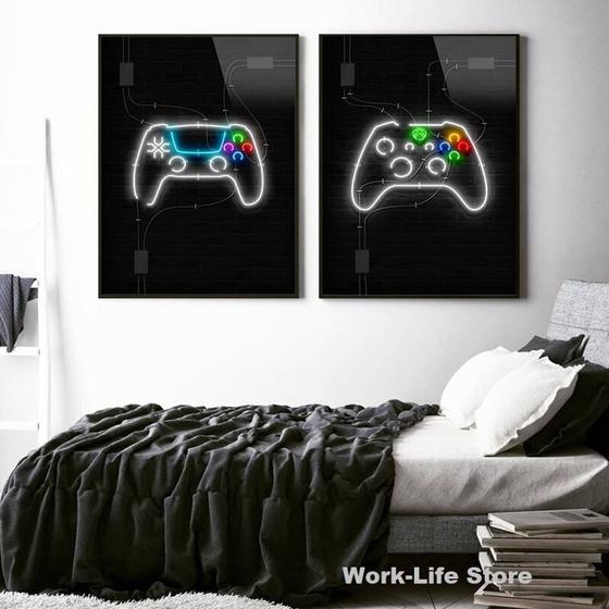 Imagem de Quadro decorativo 2 peças 30x40 para quarto infantil jogos game