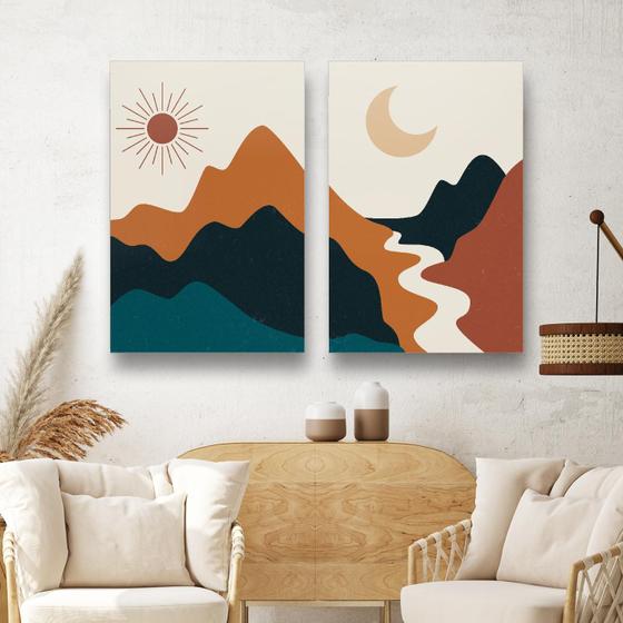 Imagem de Quadro Decorativo 2 Telas Abstrato Montanhas