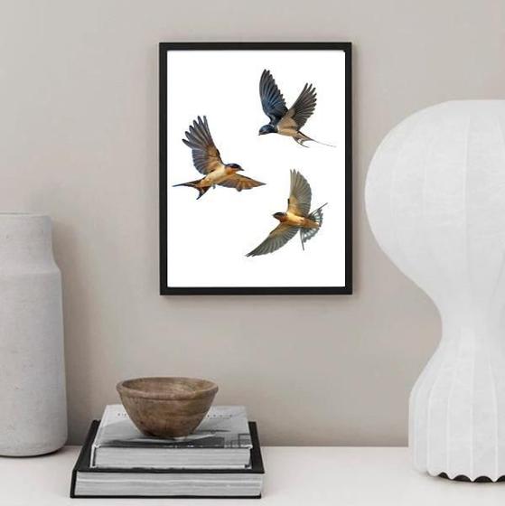 Imagem de Quadro Decorativo 3 Andorinhas Voando 45X34Cm - Com Vidro