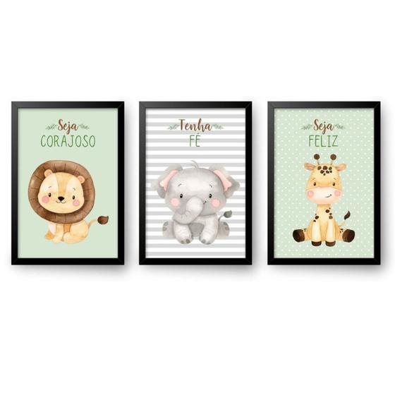 Imagem de Quadro decorativo 3 peças 20x30 safari animais para quarto infantil