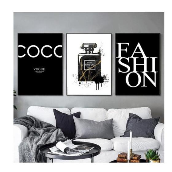 Imagem de Quadro decorativo 3 peças 40x60 coco fashion moda estiloso moderno para quarto