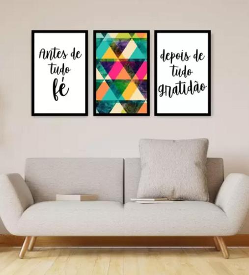 Imagem de Quadro decorativo 3 peças Fé Gratidão"