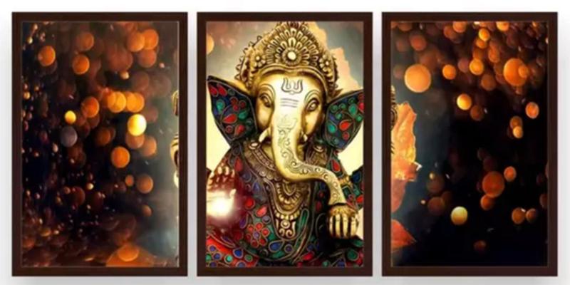 Imagem de Quadro decorativo 3 peças Lord Ganesha"