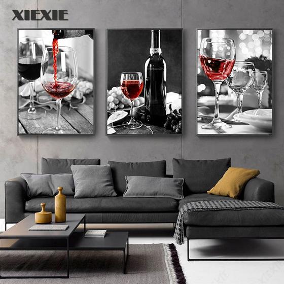 Imagem de Quadro decorativo 3 peças taças e vinho tinto area gourmet bebidas decoração