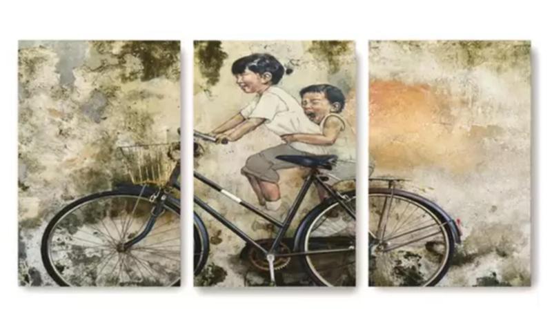 Imagem de Quadro Decorativo 3 Telas Bicicleta Com Criança "