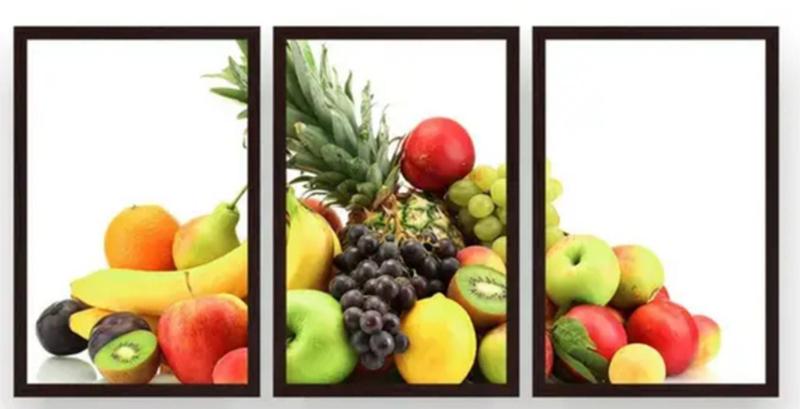 Imagem de Quadro Decorativo 3 Telas Frutas Fundo Branco"