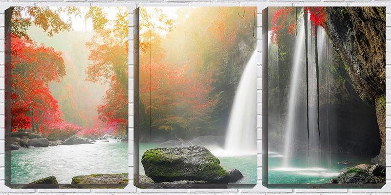 Imagem de Quadro Decorativo 30x66 cachoeira na mata vermelha