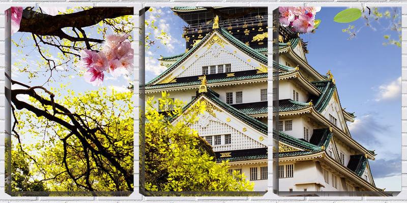 Imagem de Quadro Decorativo 30x66 casa japonesa entre sakuras