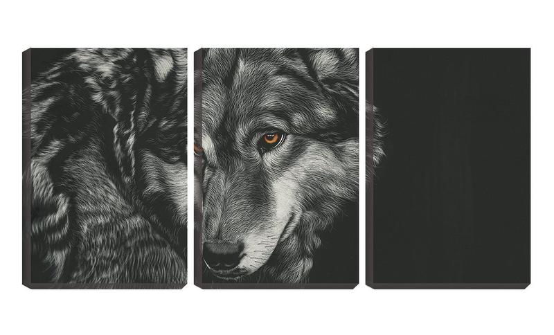 Imagem de Quadro Decorativo 30x66 desenho de lobo fundo preto