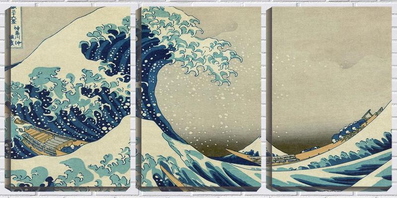 Imagem de Quadro Decorativo 30x66 grande onda arte japonesa