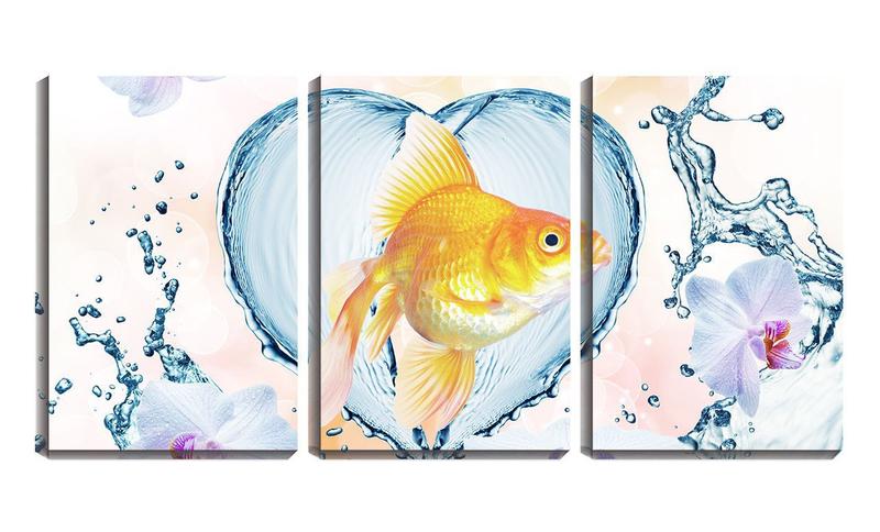 Imagem de Quadro Decorativo 30x66 peixe ornamental entre coração