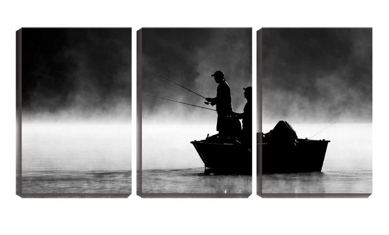 Imagem de Quadro Decorativo 30x66 pescadores entre bruma pb