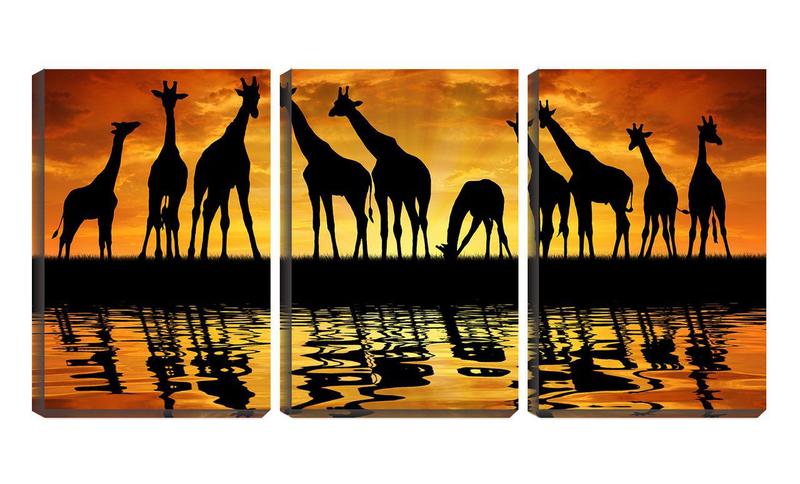 Imagem de Quadro Decorativo 30x66 reflexo silhueta de girafas