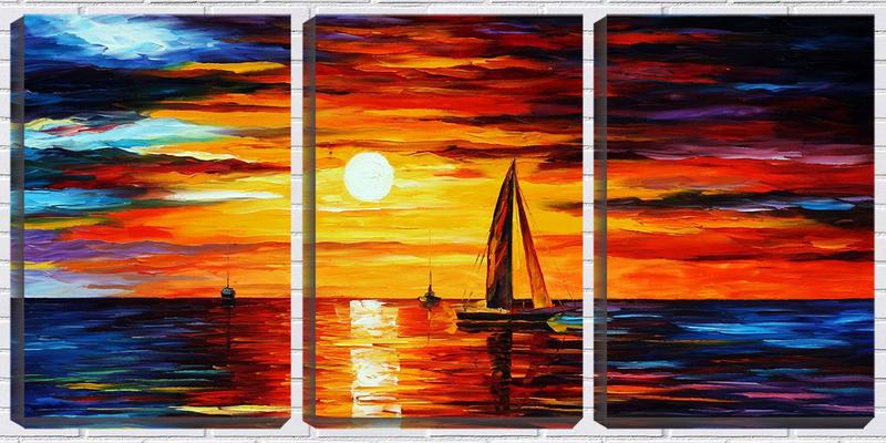 Imagem de Quadro Decorativo 30x66 veleiros no mar arte expressionista