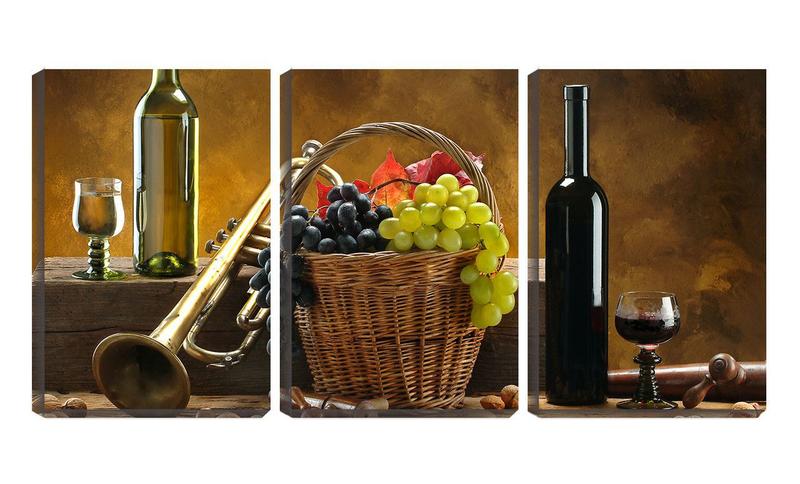 Imagem de Quadro Decorativo 30x66 vinho uvas e música