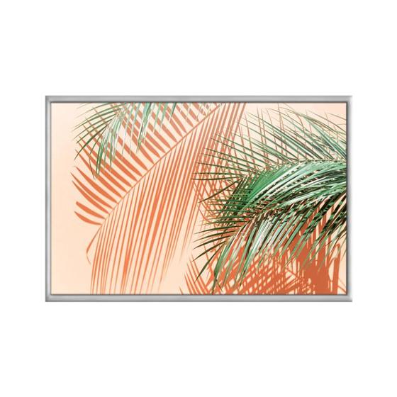 Imagem de Quadro decorativo 40x60cm vidro folhas de palmeira em fundo coral flnt039