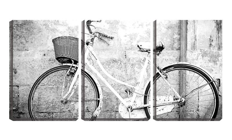 Imagem de Quadro Decorativo 45x96 antiga bicicleta na parede