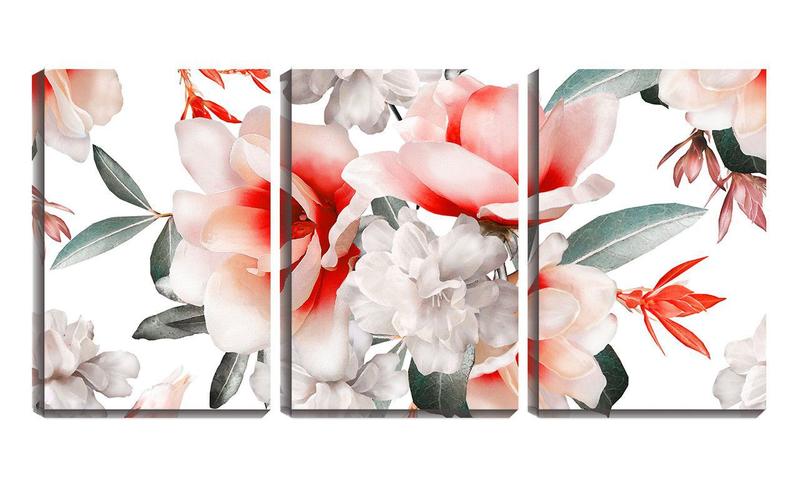 Imagem de Quadro Decorativo 45x96 arte flores fundo branco