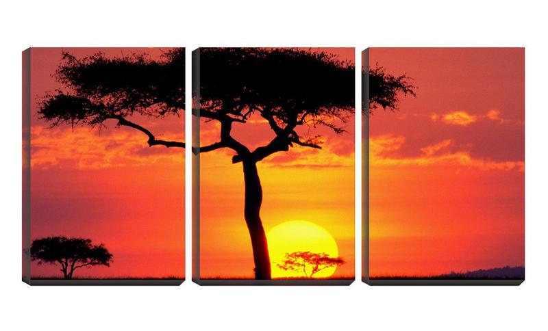 Imagem de Quadro Decorativo 45x96 árvore sob pôr do sol na savana