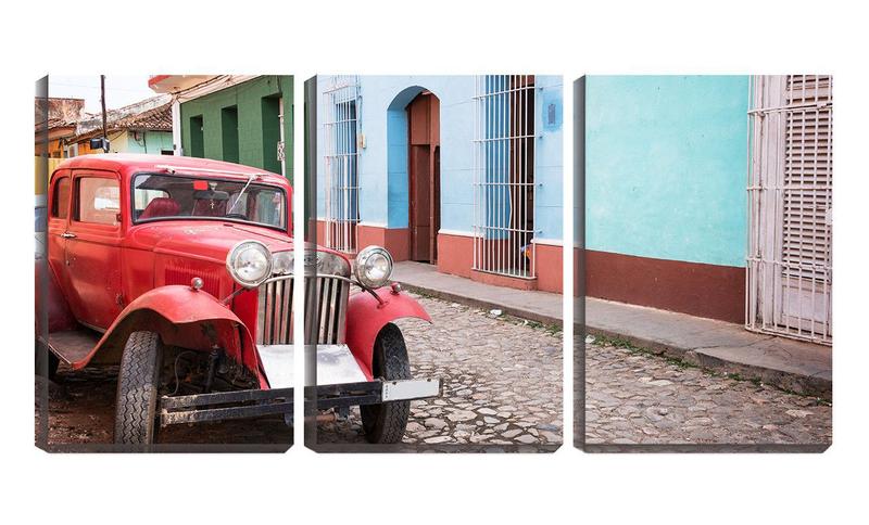 Imagem de Quadro Decorativo 45x96 carro antigo na rua de havana