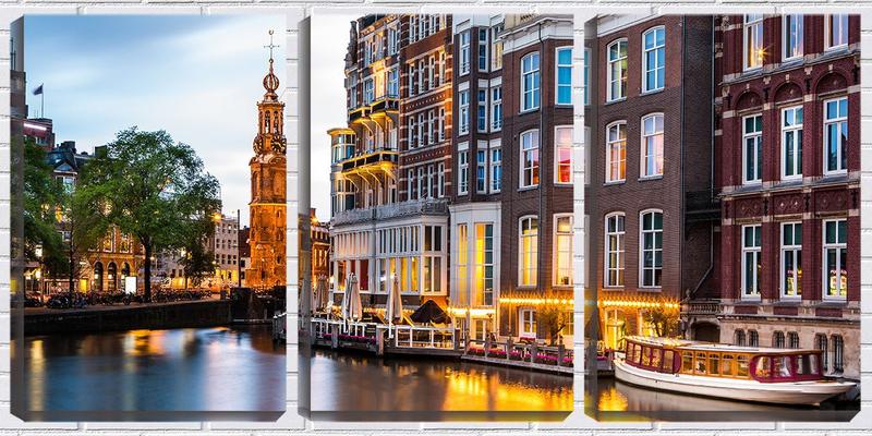 Imagem de Quadro Decorativo 45x96 cidade Amsterdã iluminada