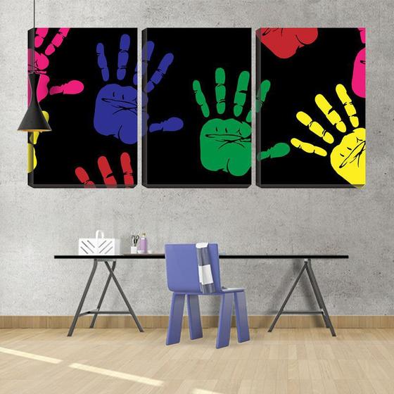 Imagem de Quadro Decorativo 45x96 mãos coloridas fundo preto